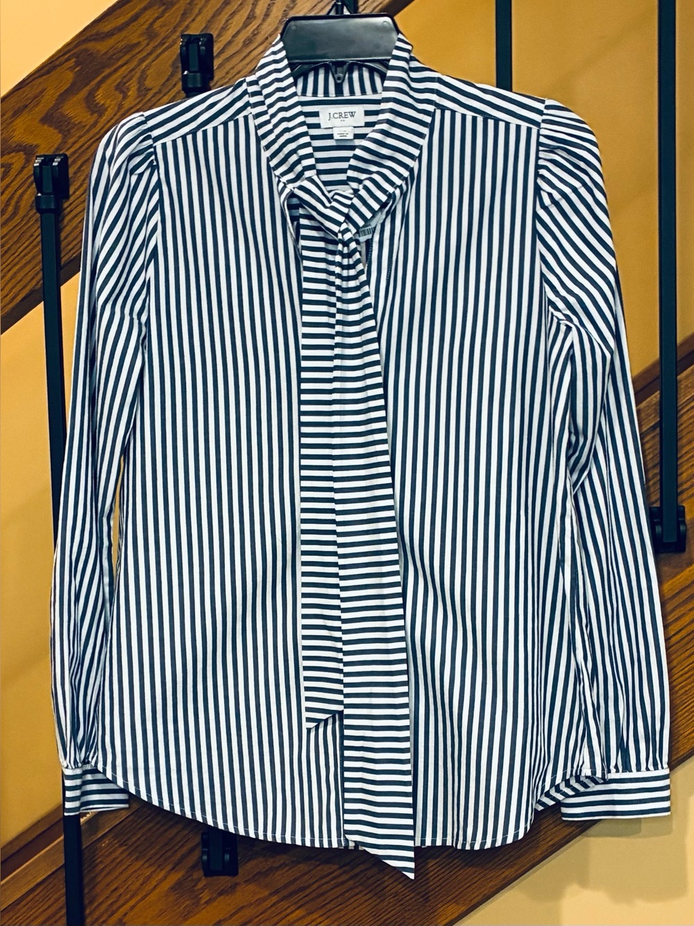 J.CREW Blouse Button-Up Tie-Neck Bow  striped Blue/White SZ. XS NWT